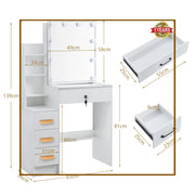 Dressing Table With Led Mirror 4 Drawers Vanity Makeup Desk Stool Set White