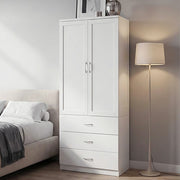 Tall Wooden 2 Door Wardrobe with 3 Drawers Bedroom Storage Furniture