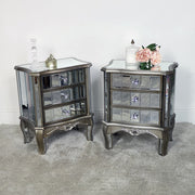 Pair mirrored bedside tables bedroom living room furniture French shabby chic