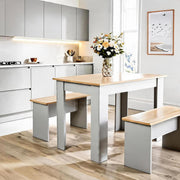 Dining Set Grey Table Benches Wooden Unit Kitchen Furniture Seats 4 Two Tone
