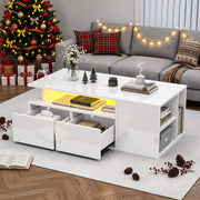 Led High Gloss Coffee Table With 2 Push Latch Open Drawers, Modern Centre Wlavvc