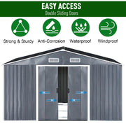 12X10FT Metal Steel Garden Shed Apex Roof W/ Barn Tool Storage House Ventilation
