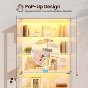 Display Cabinet Glass Doors 3-Colour LED Lights Human Sensor Adjustable Shelves
