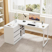 Modern L-Shaped Office Computer Desk Study Writing Table with Drawers & Shelves