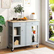 Mobile Kitchen Island Cart Rolling Kitchen Island w/4 Open Shelves Grey