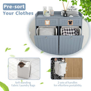 COSTWAY Double Tilt-Out Laundry Hamper Cabinet with 2 Drawers-Grey
