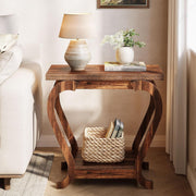 Narrow End Table with Storage, Modern 2-Tier Wooden Side Table for Small Spaces