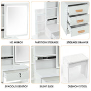 Large Vanity Desk with Mirror and LED Light Makeup Desk with Drawers and Kjzkusw