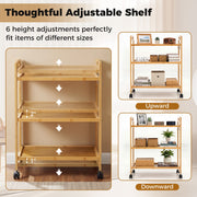 3-Tier Storage Rolling Cart Bamboo Utility Cart w/4 Universal Wheels