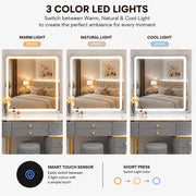 Dressing Table Set with LED Mirror Storage Cabinet Makeup Vanity Cushioned Stool