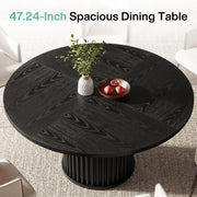 120cm Round Dining Table for 4-6, Modern Kitchen Table with Fluted Round Base