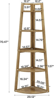 70'' Tall Corner Shelf, 5-Tier Modern Corner Bookshelf Bookcase for Living Room