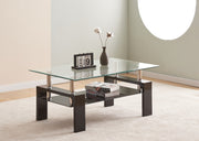 Coffee Table Clear Glass Top Black Shelf with Black High Gloss Legs Modern Home