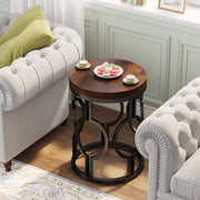 Round End Table, Industrial Side Table with Metal Hollow Frame for Living Room