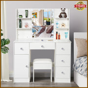 Dressing Table with LED Mirror Shelves Drawers Makeup Vanity Desk Dimmable Light