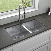 Stainless Steel Kitchen Sink 2 Double Bowl Inset Undermount Strainer Waste 750mm