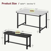 3-Piece Dining Set with 2 Benches, Stain Resistant, Steel Frame for Small Spaces