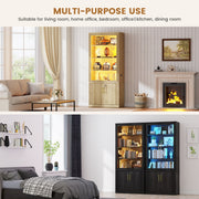180cm Glass Door Display Cabinet, 6-Tier Lockable Office Storage Cabinet & Light