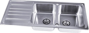 Sinkoro Inset Kitchen Sink 2 Double Square Bowl Stainless Steel Reversible Waste
