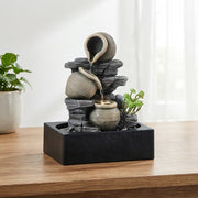 Tall Intdoor Water Fountain 3 Tiers Cascading Jugs Zen Meditation LED Waterfall