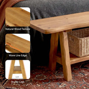 55 Inch Farmhouse Solid Wood Entryway Bench with Open Storage Shelf for Hallway