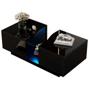 Led Coffee Table with 2 Drawer Storage, High Gloss Coffee Table for Living Room