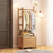 Heavy Duty Wooden Hanging Clothes Garment Rail Corner Open Wardrobe Storage Rack