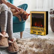 2000W Electric Fireplace Inset Fire Heater Realistic LED Coal Flame Effect Gold