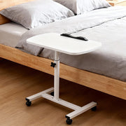 Adjustable Overbed Table Over Hospital Bed Tray with Wheels for Home Use White