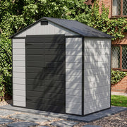 8x4FT Plastic Garden Shed with Floor Window Lockable Door Smoky Grey Wood Grain