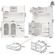 LED Kitchen Cupboard Tall Kitchen Cabinet w/ Glass Doors, Pantry Cupboard White