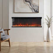 50 in Media Electric Fireplace Wall Glass Recessed Inset 3 Sided LED Fire Heater