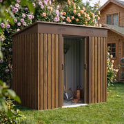 4x8FT Garden Shed Metal Pent Roof Outdoor Storage House With Free Foundation Kit