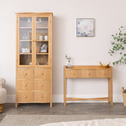 Pale Wood Curved 3 Drawer Console Table with Hessian & Glass Top - Austin Wood R