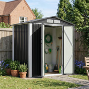 6X4FT Metal Garden Shed Apex Roof Outdoor Tool Storage House with Lockable Doors