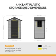 Small Plastic Garden Shed Apex with Floor Window Lockable Door Wood Grain Grey
