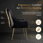 Dining Chairs Set of 2 Upholstered Tufted Velvet Kitchen Chairs Gold Legs Modern