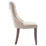 Set of 2 Dining Chairs !SALE! Beige Velvet Button Tufted Upholstered Wood Legs