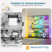 Glass Display Cabinet with RGB LED Lights Lockable Display Case for Collectibles