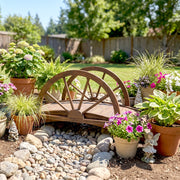 Wooden Garden Bridge Lawn Décor Stained Finish Arc Outdoor Pond Walkway