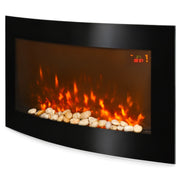 Electric Fire Wall Mounted LED Fireplace Heater Curved Glass Side Lights 2000W