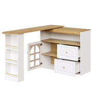 Kitchen Island w/ Extendable Table, Dining Table Rotating Sideboard Bar Cabinet