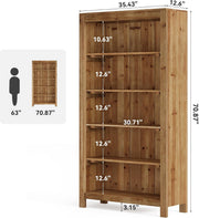 5-Tier Tall Solid Wood Bookcase Modern Large Bookshelf Display Storage Shelves