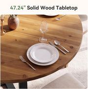 120cm Solid Wood Round Dining Table Modern Circle Kitchen Table for 4-6 People