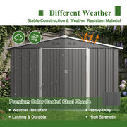 Garden Shed 10X12FT Metal Apex Roof Free Foundation Storage House Grey
