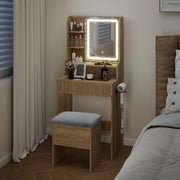 Modern Dressing Table Stool Set with LED Lights Mirror Vanity Makeup Desk Drawer