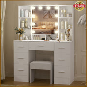 Dressing Table With Drawers Mirror Stool Set Makeup Desk Vanity Table Bedroom