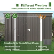 Garden Shed Pent Roof 4X8FT Metal Free Foundation Base Storage House Grey
