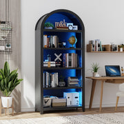 Arched Display Cabinet with LED Lights, 5-Tier Bookcase with Human Body Sensor