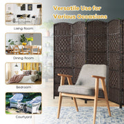 DARK BROWN ROOM DIVIDER 6 PANEL SOLID WEAVE WICKER FOLDING PRIVACY SCREEN PANEL